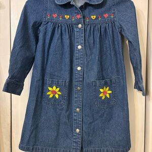 J. Khaki Blue Denim Dress with Embroidered Flowers-Size 6.